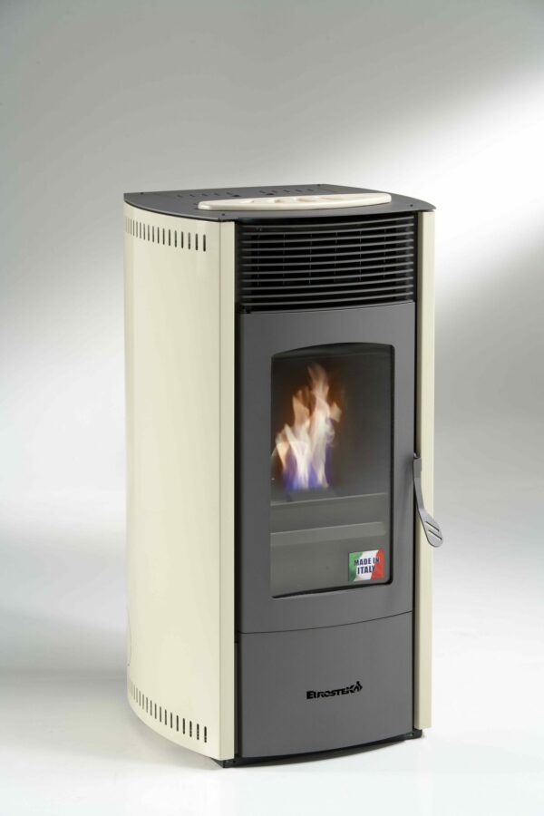 STUFA A PELLET mod. SCINTILLA 10 KW con rivestimento in ACCIAIO di colore BEIGE - MADE IN ITALY