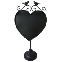 Lavagna metallo nero cuore con uccelli cm21,5x14,5h42