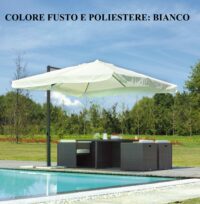 Ombrellone quadrato MOIA 3x3m in poliestere bianco con fusto di colore bianco