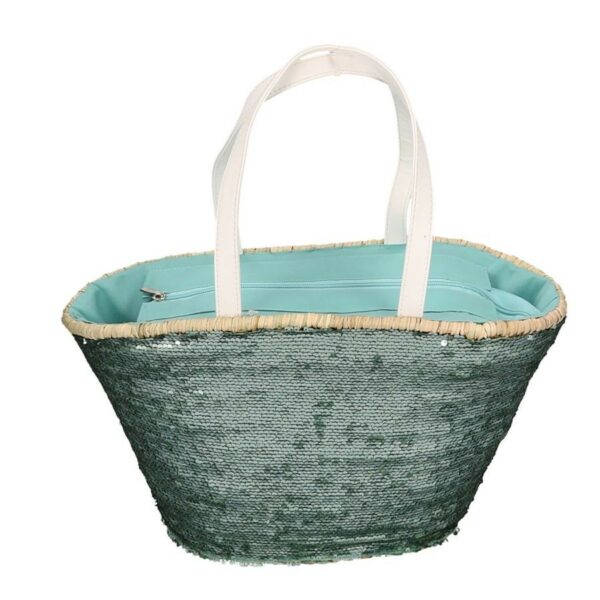 Borsa paglia con paillettes azzurro