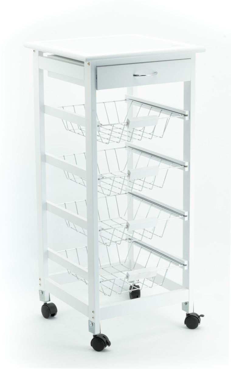 CARRELLO CUCINA CALGARY 4 CESTI MDF BIANCO 37X37X80 CM