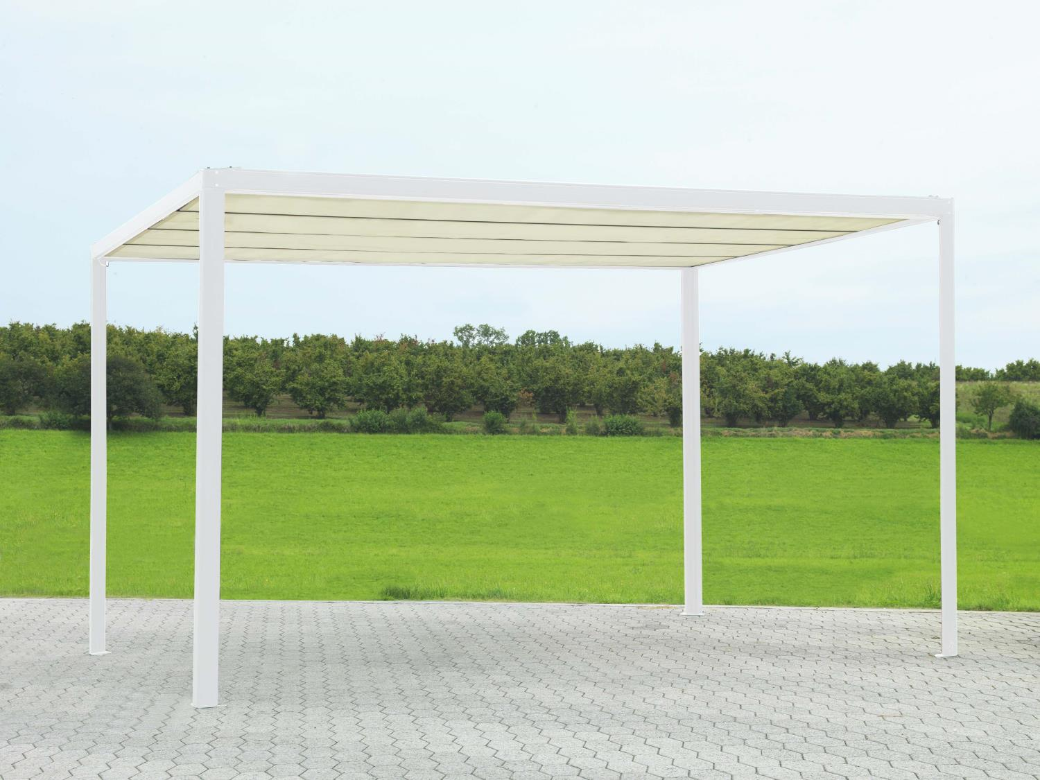 Gazebo pergola alluminio milwaukee bianco con telo elettrico m3x3h2,3