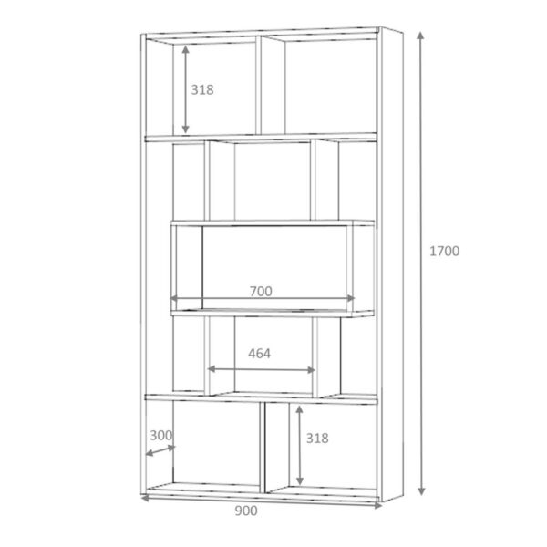 Libreria Face grigio cemento 90x30x170H cm.