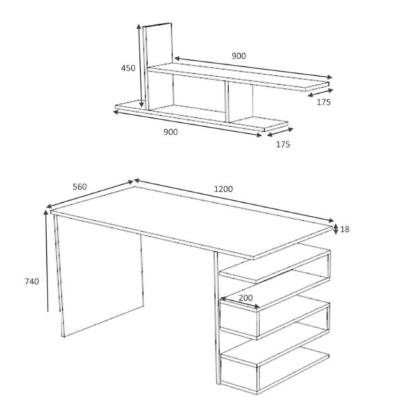 Scrivania rovere Mikro 120x56x74H cm. con mensola