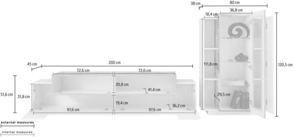 Set Soggiorno Coro 200 – Mobile + Vetrina – Bianco e Acero Pereira