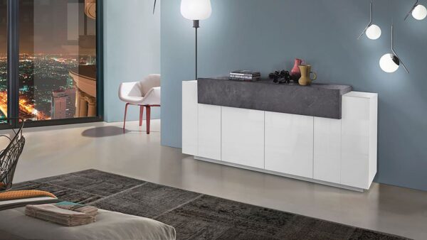 Credenza Coro Moderna 4 ante – Bianco Lucido e Report