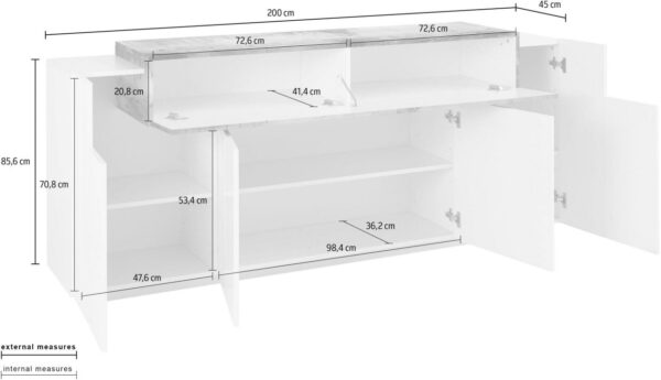 Credenza Coro Moderna 4 ante – Bianco Lucido e Report