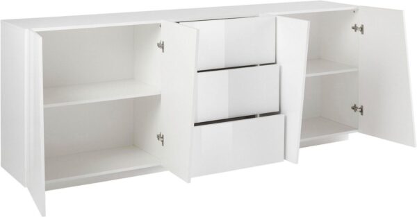 Credenza Vega 220 – 4 ante/3 cassetti – Bianco Lucido