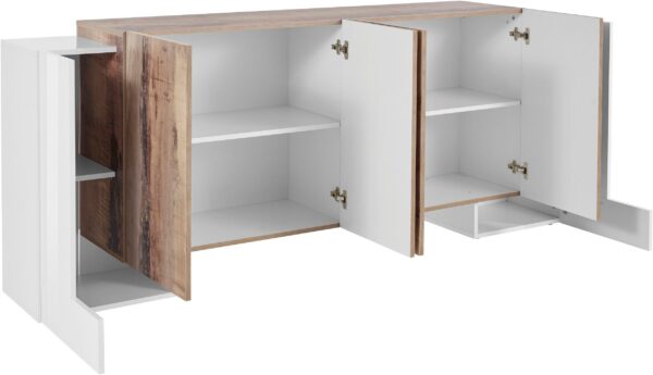 Credenza Pillon 210 – 2+4 ante – Bianco Lucido/Acero Pereira