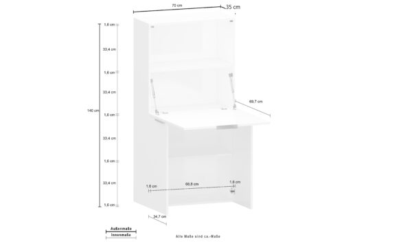 Scrivania Dalia Richiudibile ad armadio – 70x140x35 – Bianco Lucido