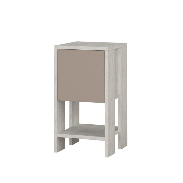 Comodino Ema anta ribalta colore bianco tortora 30x30x55h