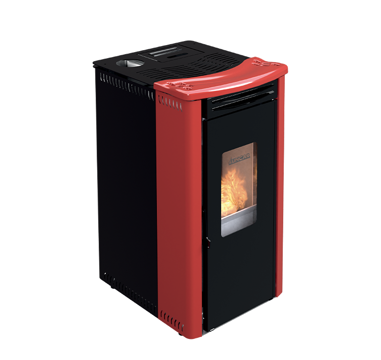 Orione stufa a pellet ventilata 9,1 kw rosso lucido Lincar