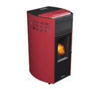 Erica stufa a pellet ventilata 10,8kw in acciaio e ghisa rosso lucido Lincar