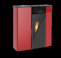 Stufa a pellet Flat 501 slim canalizzata 11,1kw in acciaio rosso Lincar