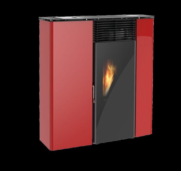 Stufa a pellet Flat 501 slim canalizzata 11,1kw in acciaio rosso Lincar