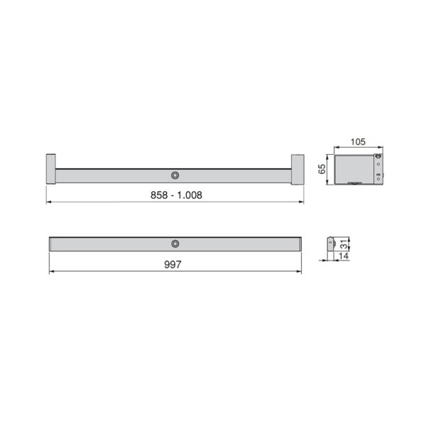 Barra appendiabili per armadi Castor con luce LED, batteria rimovibile e sensore di movimento, 1.008, Verniciato moka.