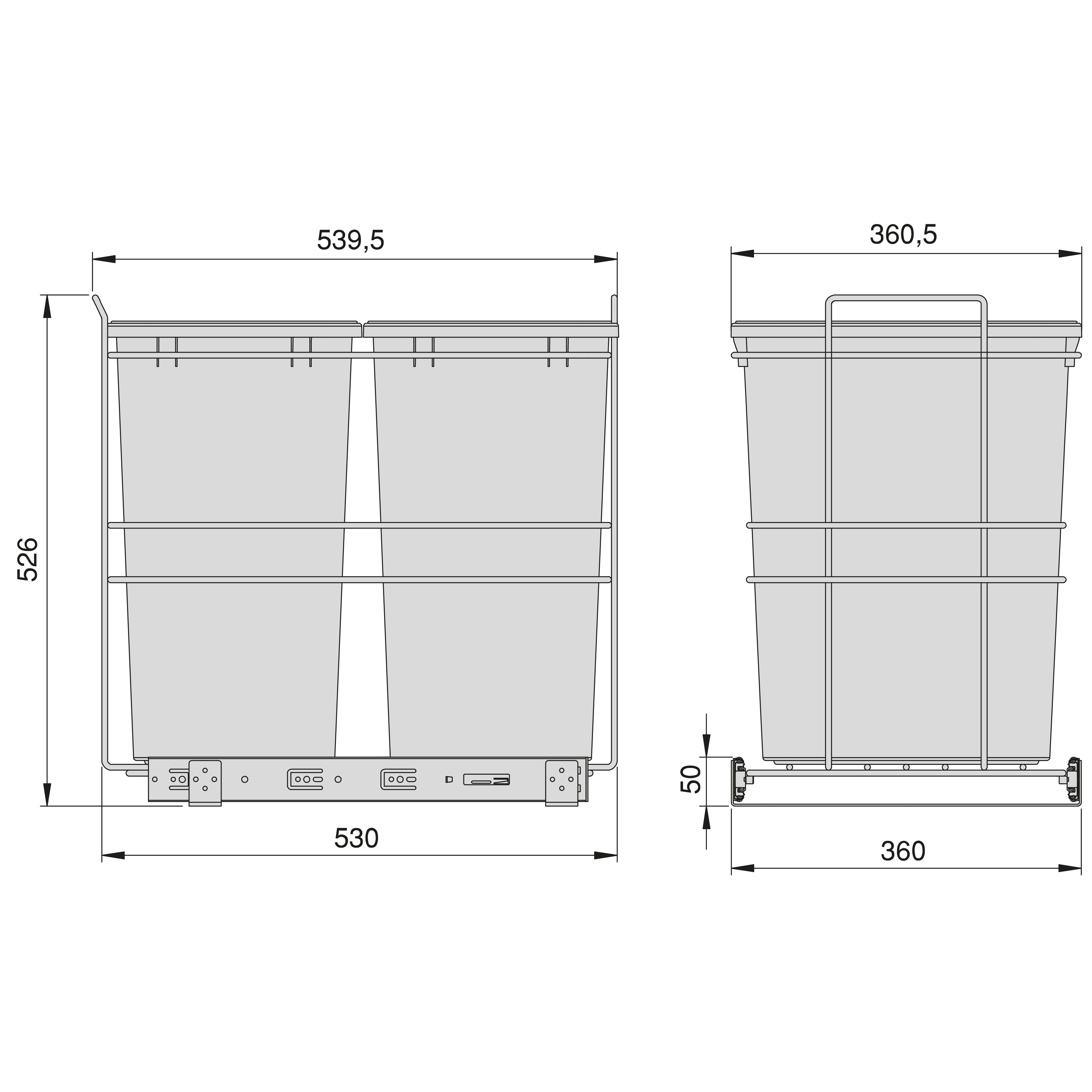 Pattumiera per differenziata Recycle da cucina, 2 x 35 L, fissaggio sul fondo ed estrazione manuale