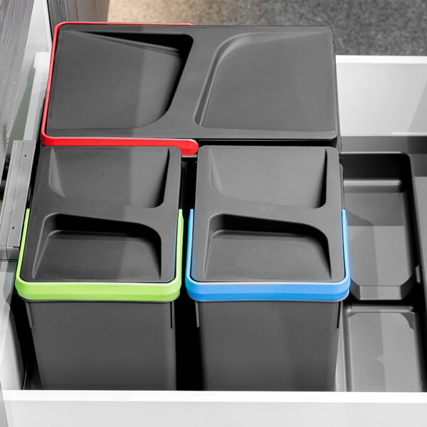 Contenitori per cassetti da cucina Recycle, Altezza 216, 2x12 + 2x6, Plastica grigio antracite, Tecnoplastica.