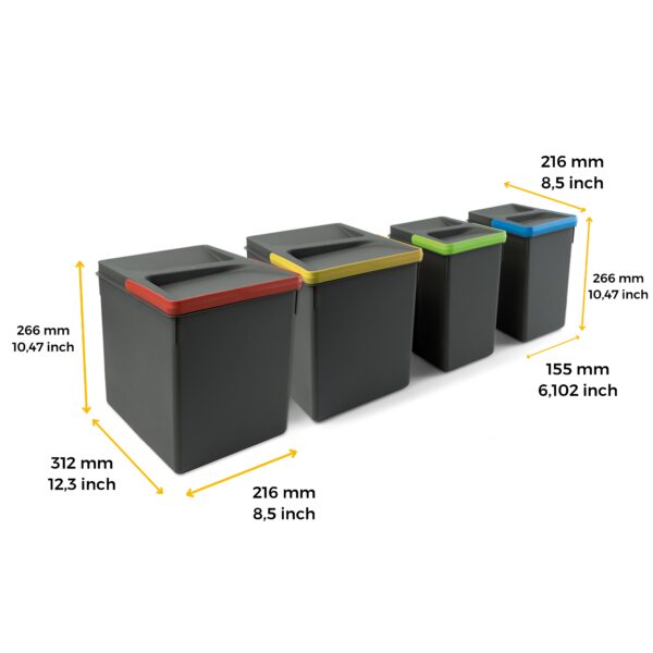 Contenitori per cassetti da cucina Recycle, Altezza 266, 2x15 + 2x7, Plastica grigio antracite, Tecnoplastica.