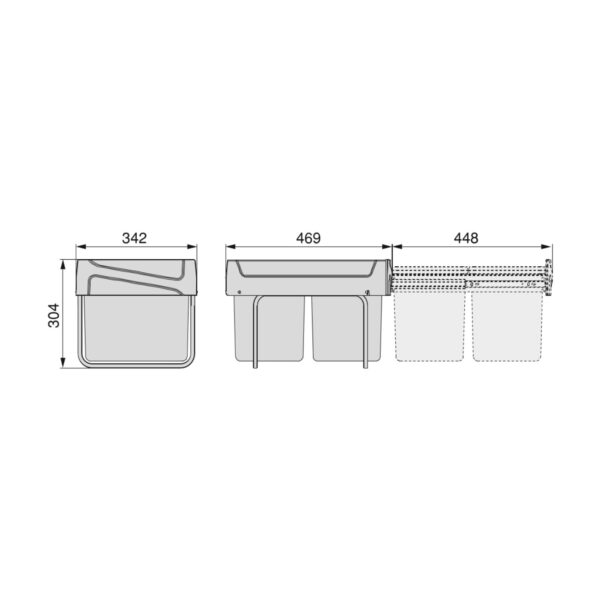 Pattumiere per raccolta differenziata per cucina 2x15 L, fissaggio inferiore ed estrazione manuale, Plastica grigio antracite.