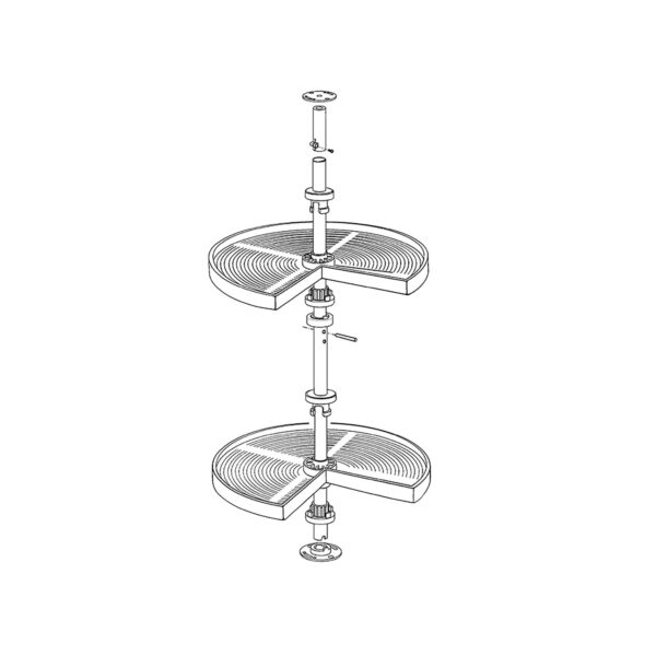 Coppia di cestelli girevole Shelvo 3/4, 900, Plastica grigia, Tecnoplastica e Alluminio.