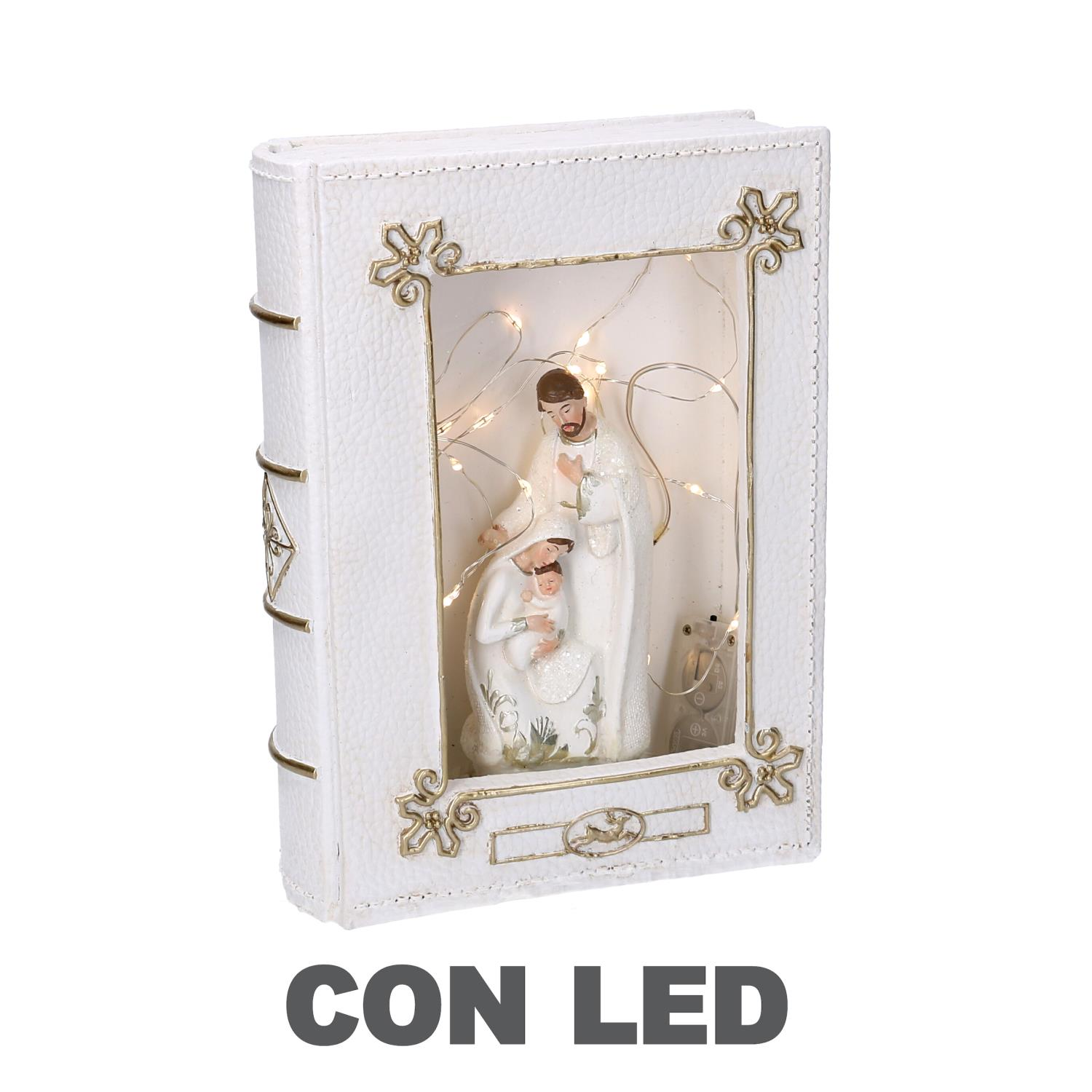 Libro resina natività led bianco cm 16x5,5h22,2