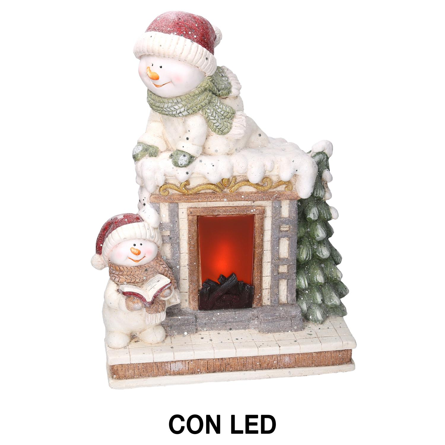 Camino led resina pupazzo di neve bianco cm 41x22,5h52