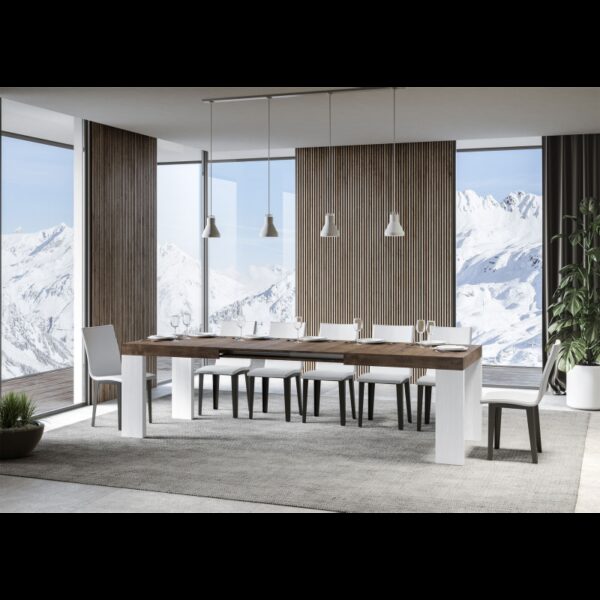 Tavolo allungabile 90x160/420 cm Roxell Mix piano Bianco Frassino - gambe Noce