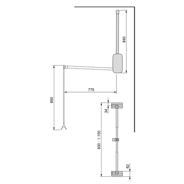 Appendiabiti per armadio Sling, 830 - 1150, Titanio, Acciaio e Tecnoplastica.