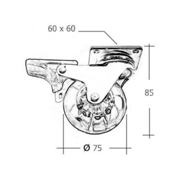 Ruota Fyunny pivotante trasparente diametro 75 con freno