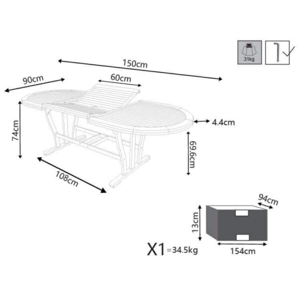 TAVOLO OVALE 150/200 X 90 DOUBLE