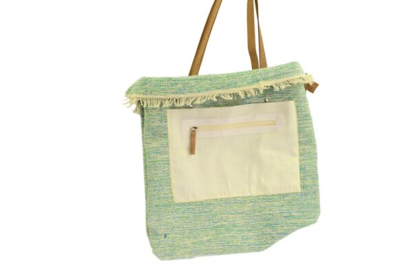 Borsa tessuto verde azzurro con manici noce cm 48h50/70x1