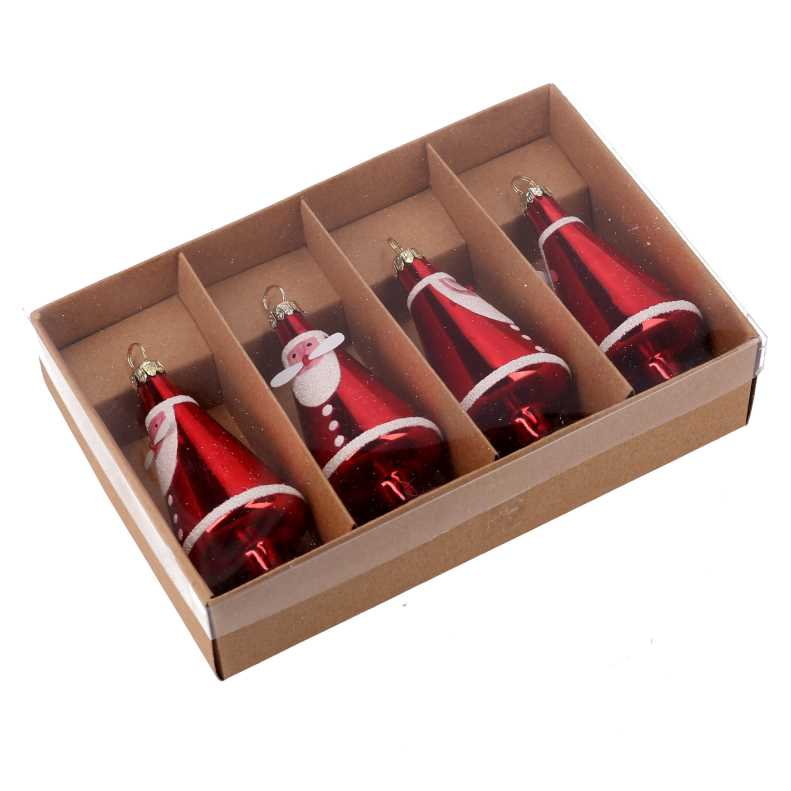 Babbo natale vetro rosso confezione 4pzcm18,8x12,6h4,5