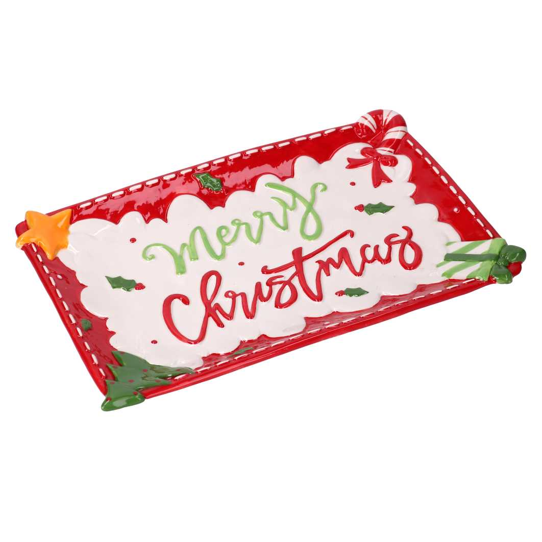 Centrotavola ceramica merry christmas cm 29,5x19,5h3,3