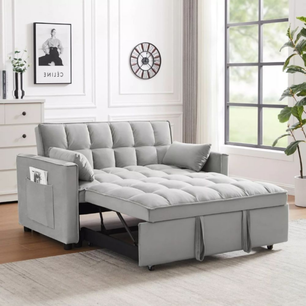 Divano letto Eiri 2 posti in tessuto grigio - immagine 3
