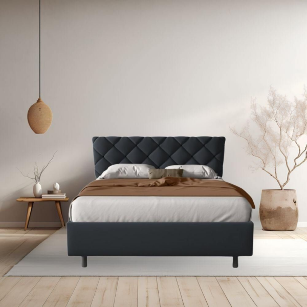 Letto imbottito Bosa con contenitore da 120 colore antracite