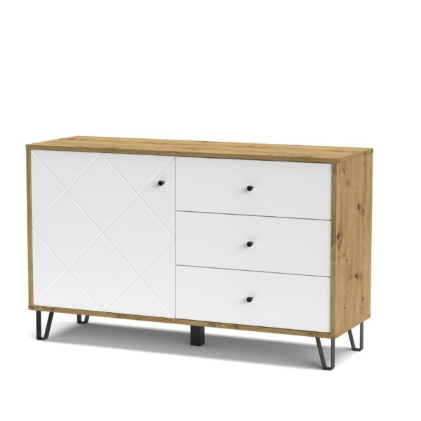 Credenza Bollo 5 con anta e 3 cassetti colore rovere e bianco - immagine 3